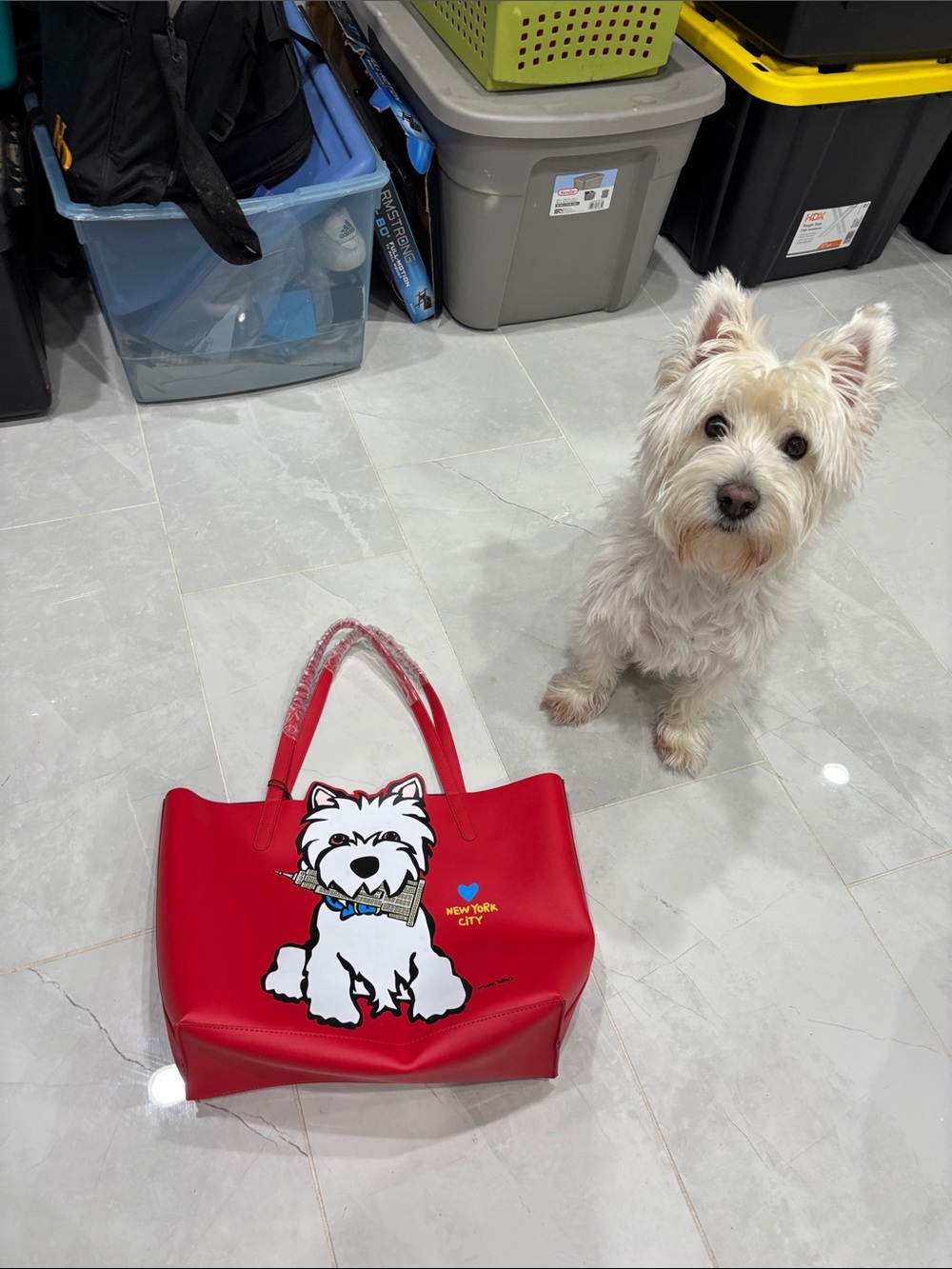 Red Dog Tote Bag with Westie Graphic - New York City dog not included 😂